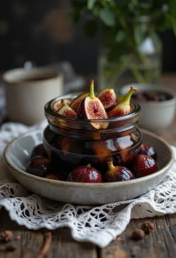 Inlagda fikon serverade i glasburk