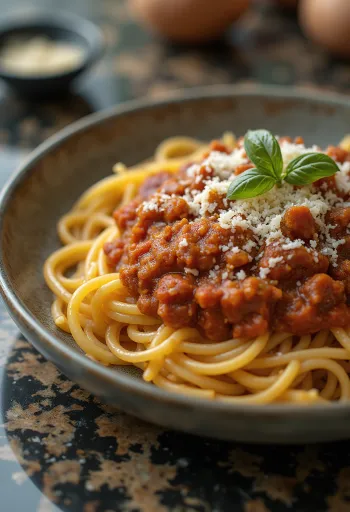 Spaghetti Bolognese, klassisk italiensk pasta med tomatbaserad köttfärssås