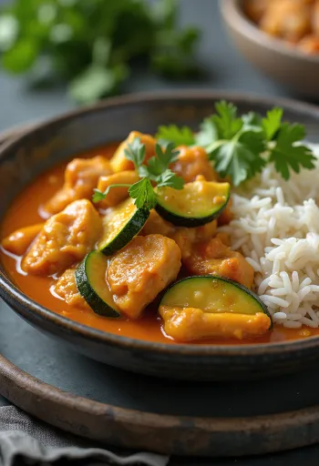 Thailändsk curry med kyckling serverad