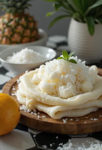 Beiju med kokos, vit tapiokapannkaka serverad med kokosfyllning