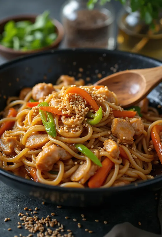 Ramen Stir Fry serverad med kyckling och grönsaker