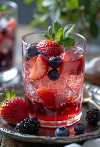 Röd bärcider med färska jordgubbar och björnbär