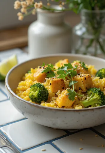 Quinoacurry med broccoli och tofu