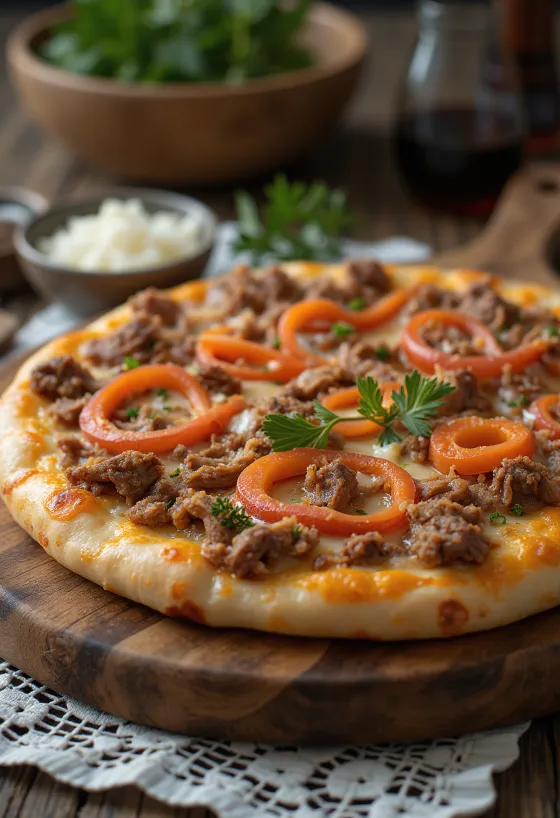 Kazakisk pizza med nöt- eller hästkött