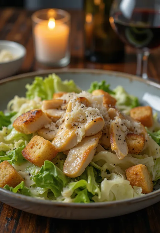 Klassisk Caesarsallad med krispiga krutonger och parmesanost
