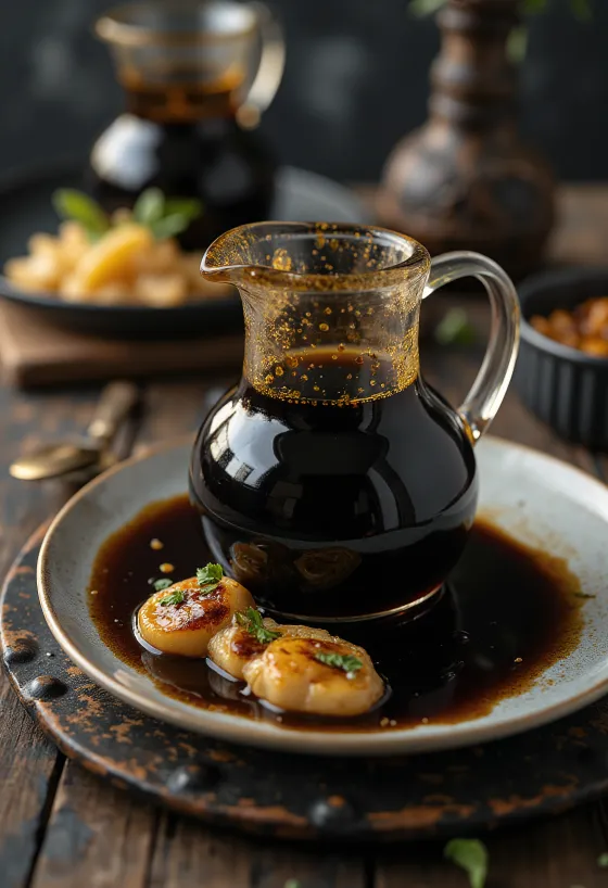 Honungs- och balsamicosås i en liten såskanna