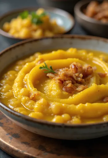 Gulärtspuré med färsk persilja och krispigt tillbehör