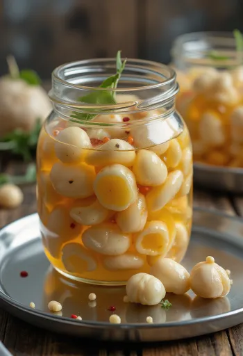 Inlagda vattenkastanjer med chili serverade