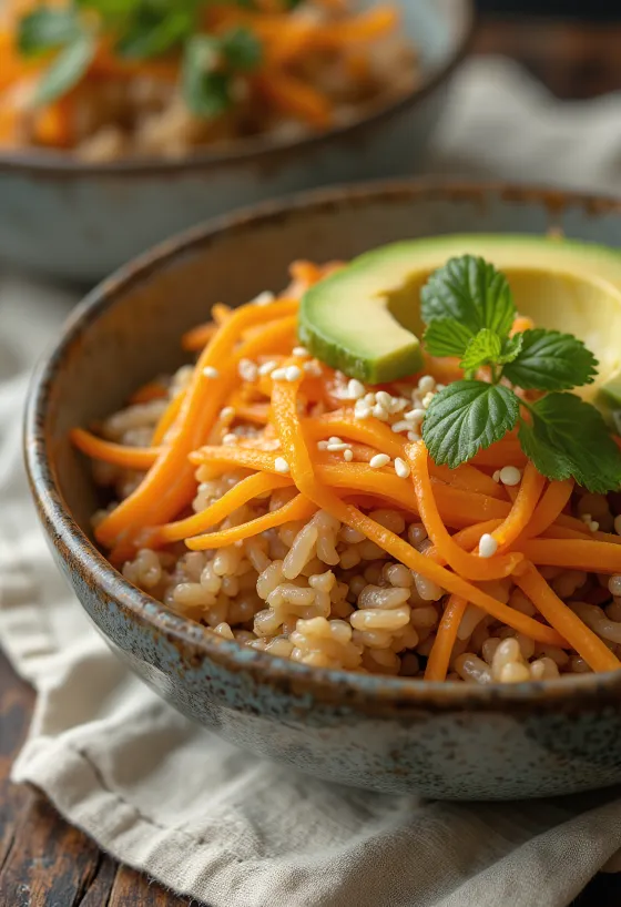 Apelsin Buddha bowl med färska grönsaker och råris