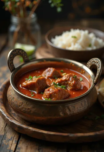 Klassisk Rogan Josh serverad med lammkött i kryddig sås