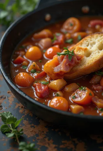 Lecsó serverad med färsk paprika, tomat och rökt korv