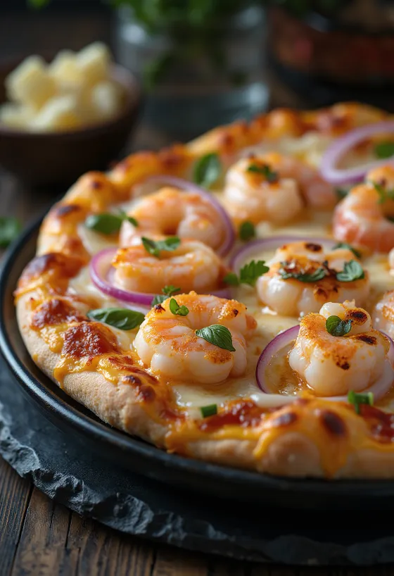 Pizza i svensk stil med räkor