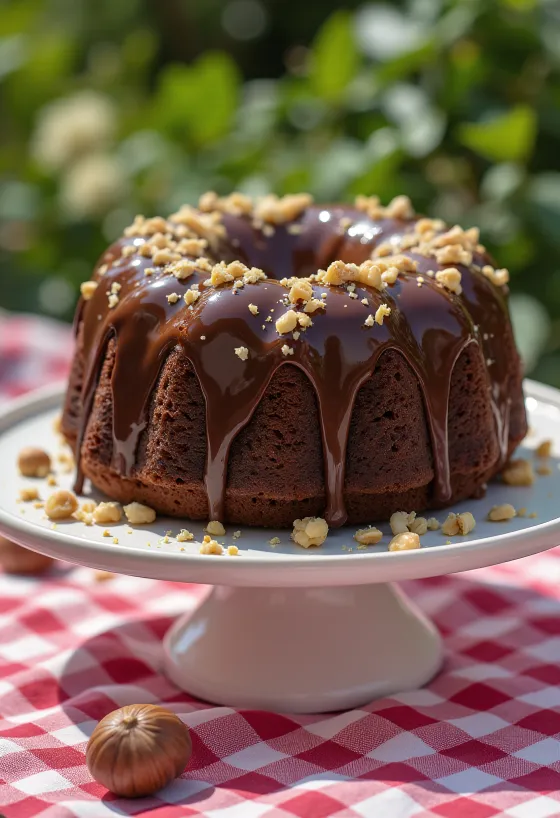 Choklad- och hasselnötstryffeltårta uppskuren och serverad