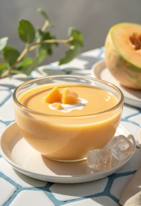 Krämig cantaloupesoppa serverad