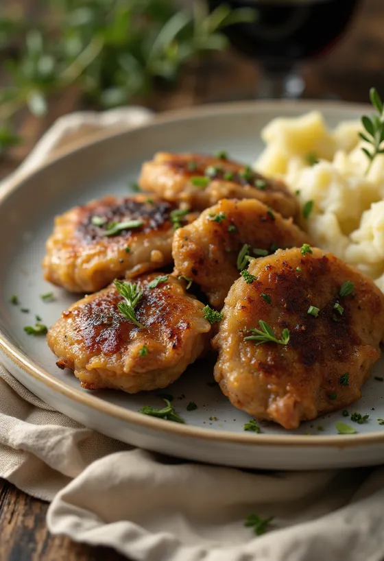 Stekt kycklinglever stekt krispig, serverad med färskt bröd och rödlök