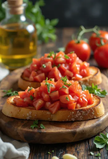 Vegansk bruschetta med tomat serverad