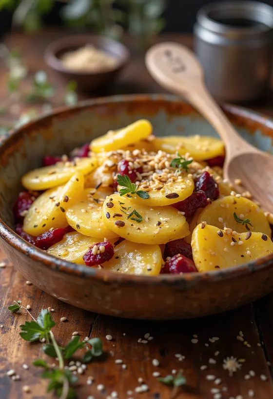 Vegansk potatisgratäng med rödbetor