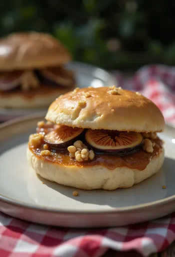 Bao bun med fikonsylt och valnötter serverad