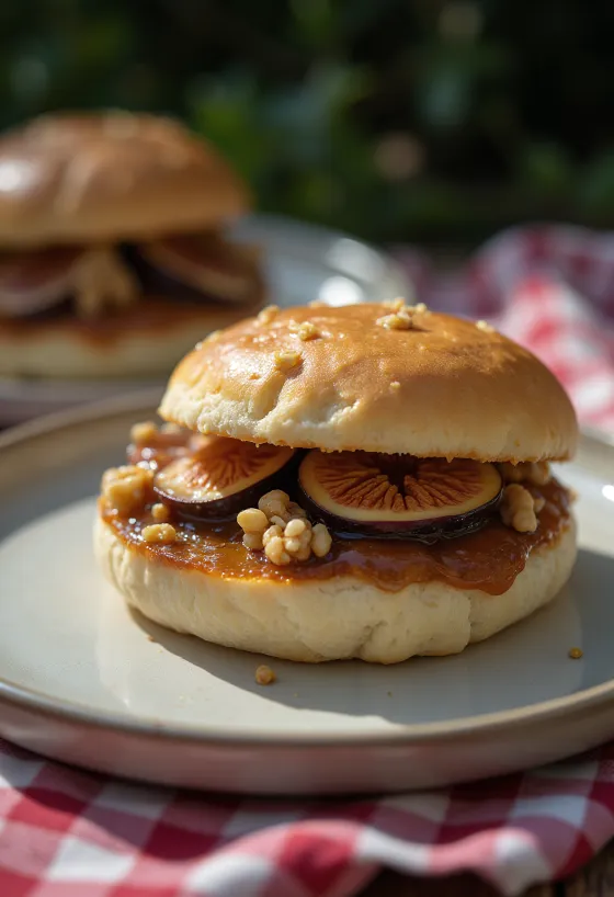 Bao bun med fikonsylt och valnötter serverad