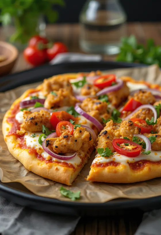Ghanaian stil pizza med kryddig kyckling