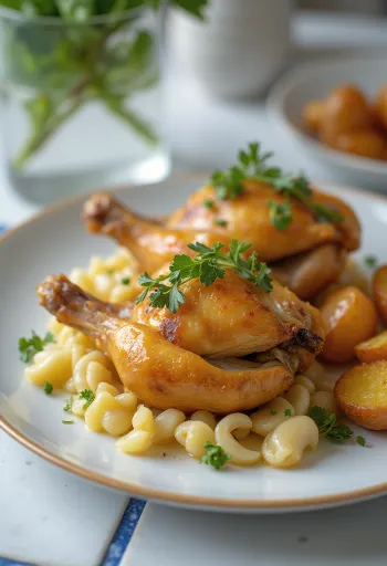 Örtstekt vaktel med krispigt skinn och garnerad med citron