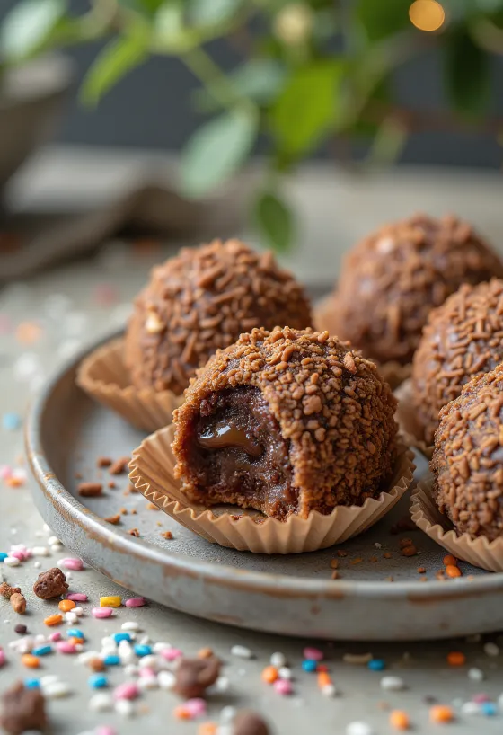 Brigadeiro med karamell, chokladtäckta bollar.