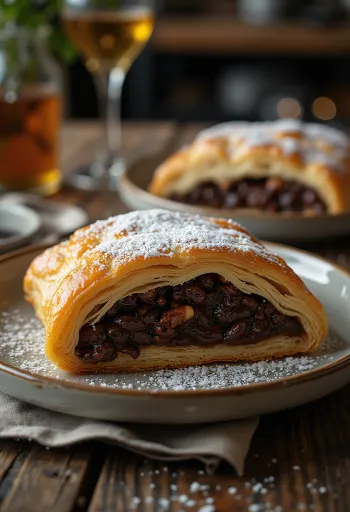 Chokladstrudel serverad på en tallrik