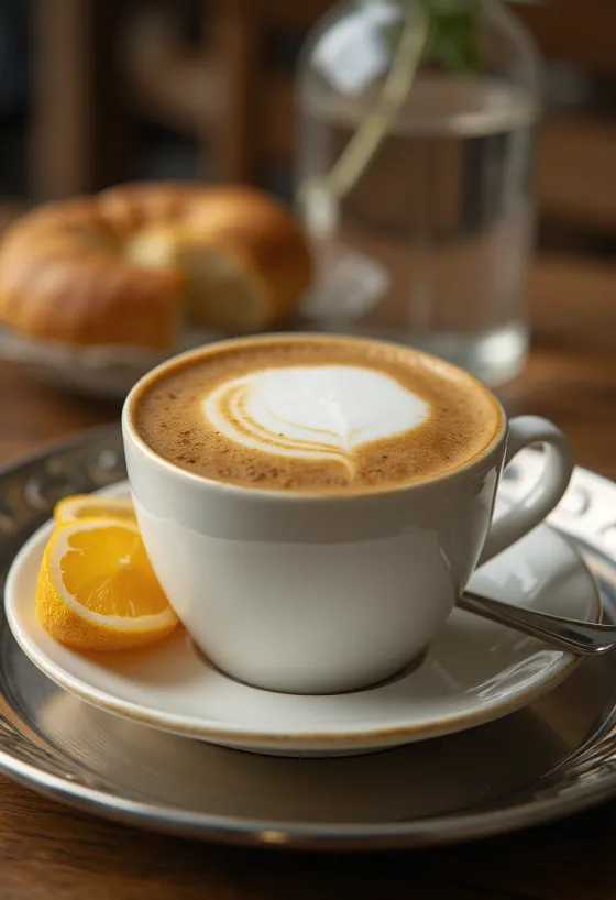Kanel- och ingefärslatte, kaffedryck garnerad med kanelstång och ingefära