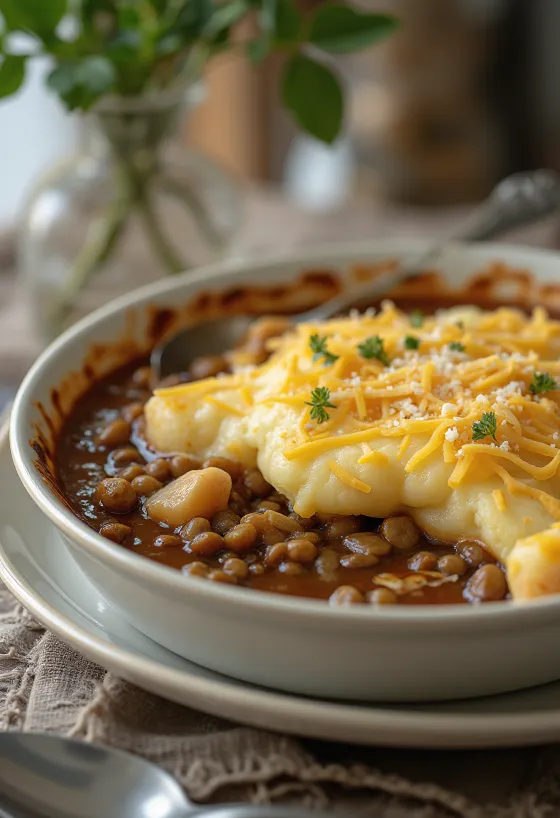 Fish pie med linser, gyllenbrun krämig potatis och fiskfyllning