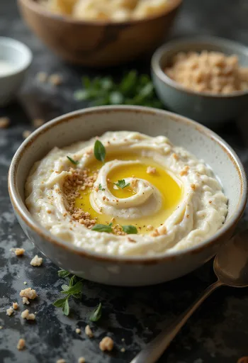Auberginedip med tahini serverad