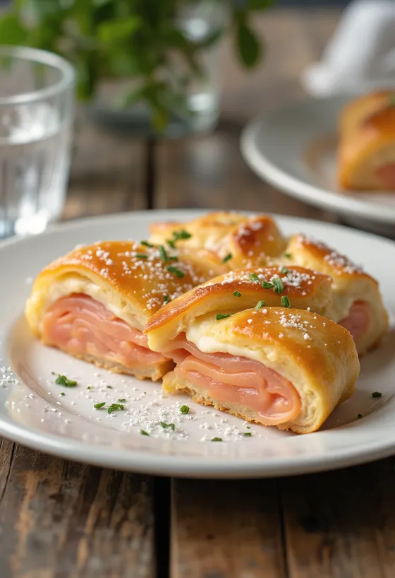 Stromboli serverad med rökt lax, rik rökt lax och smält mozzarella på toppen, krispig utsida och mjuk insida.