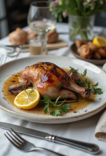 Ugnsstekt duva med rosmarin serverad