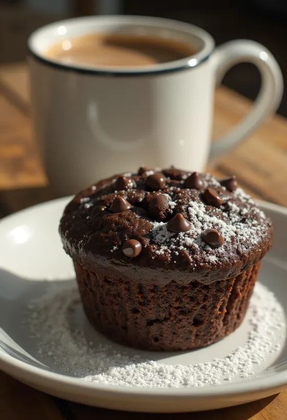 Chokladmuffins med chokladbitar serverade på en tallrik