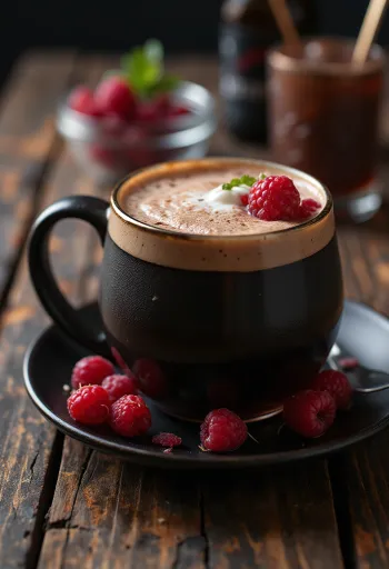 Varm choklad- och halloncider med grädde