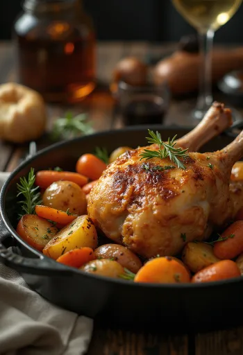 Ugnsstekt ankår med krispigt skinn och rostade grönsaker