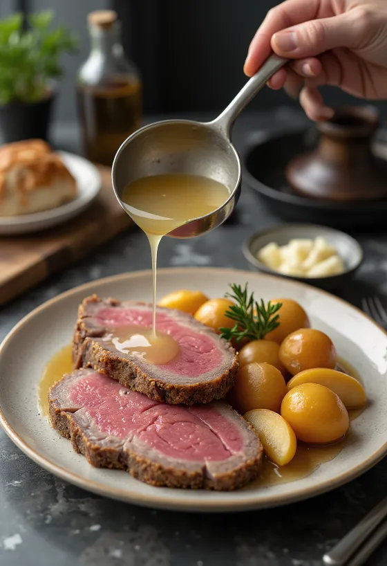 Tafelspitz serverad med potatis och äppelpepparrot