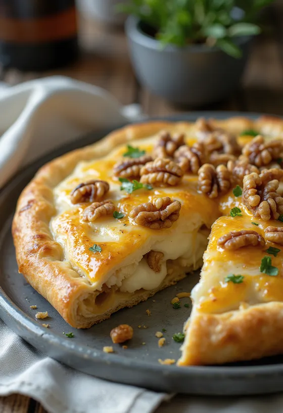 Gyllenbrun gräddad calzone med valnötter och gorgonzola