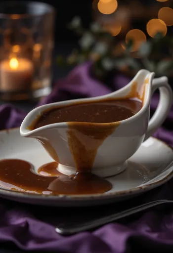 Mörk ölsås serverad i en såsskål