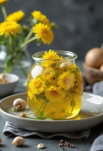 Inlagda maskrosblad serverade