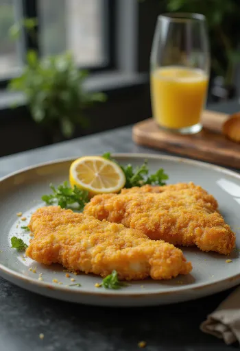 Krispig wienerschnitzel serverad med citron och persiljepotatis