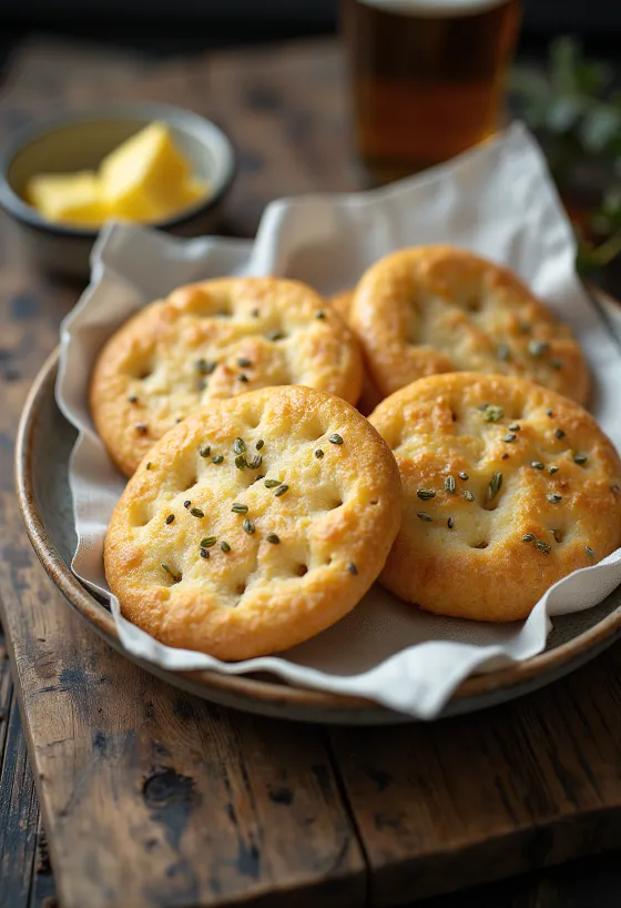 Knäckebröd med kummin, skivat och serverat färskt