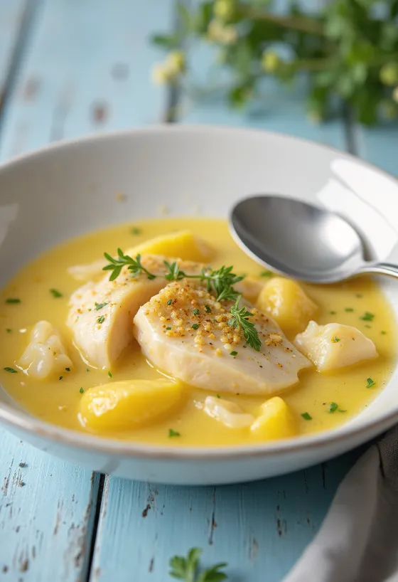 Avgolemono med kycklingbröst, ägg- och citronsoppa med rik kyckling och ris
