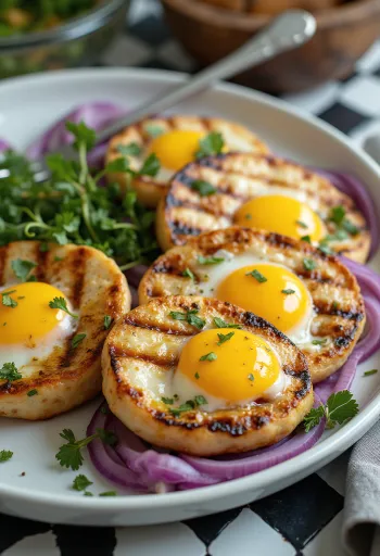 BBQ-grillade aubergineskivor serverade på ett fat