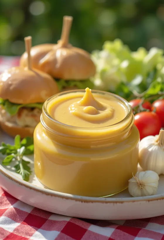 Vitlöks-, senaps- och ingefärssås serverad