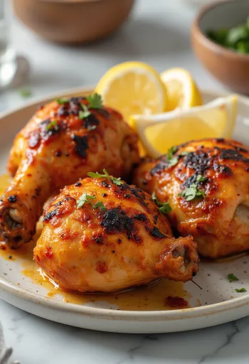 Tandoorikyckling stekt i yoghurtmarinad, serverad med färska örter