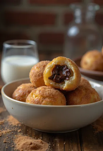 Bolinho de chuva com chocolate, chokladmunk rullad i kanel och socker