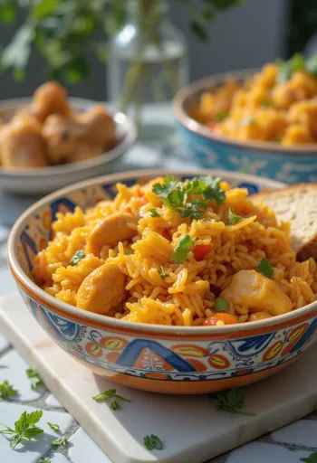 Jollof-ris serverat med kyckling