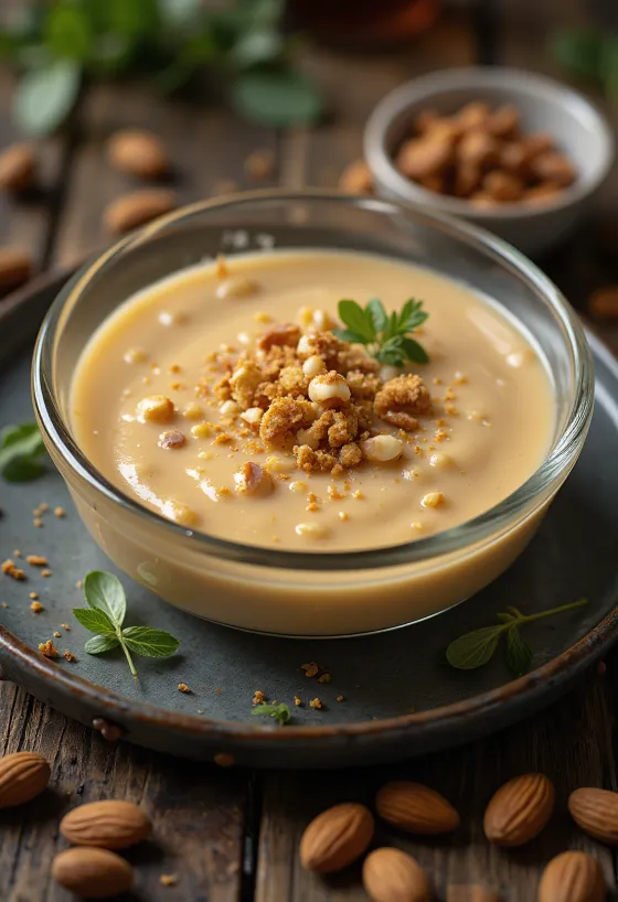 Mojo de almendras, mandelsås i burk, garnerad med färsk persilja