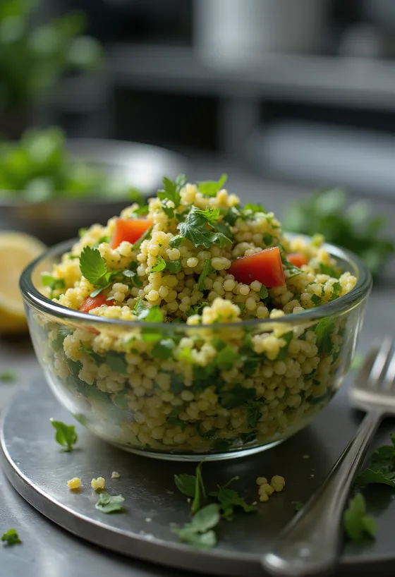 Quinoa tabbouleh med färska örter serverad