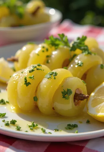 Fyllda vinblad med lamm, medelhavsrätt serverad med yoghurt och citron